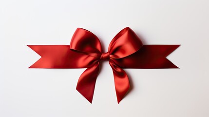 Bright Red Satin Ribbon Neatly Tied on White Background. Great for gift wrapping designs, holiday decorations, fashion accessories, or adding a touch of luxury to creative projects.