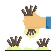 removing plant with roots concept, planted by roots vector color icon design, Lawn and Gardening symbol, Farm and Plant sign, agriculture and horticulture equipment stock illustration