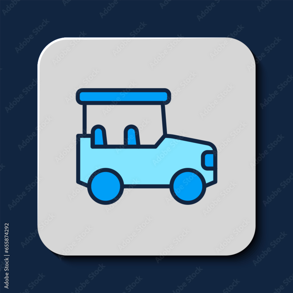 Sticker filled outline safari car icon isolated on blue background. vector