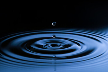 Water drops hitting the clean surface of the water close-up.