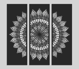 Decorative CNC Laser Cut MDF Large Mandla design, Decorative wall panel, Decorative laser cutting wall panel vector, 3 panels wall art frame laser cutting template.