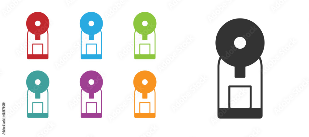 Poster black smart coffee machine system icon isolated on white background. internet of things concept with