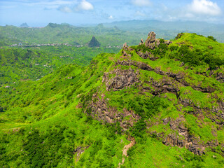 Cape Verde Aerial View. Mountainous Green Santiago Island Landscape. The Republic of Cape Verde is an island country in the Atlantic Ocean. Africa.