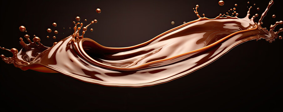 Milk brown chocolate splashes in the air,