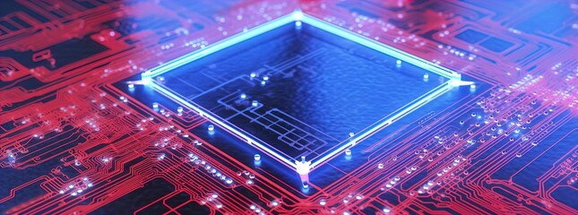 Closeup of a CPU and microchips on a motherboard with dramatic lighting. Great for stories on technology, artificial intelligence, manufacturing and more. 