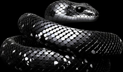 A black and white photo of a snake