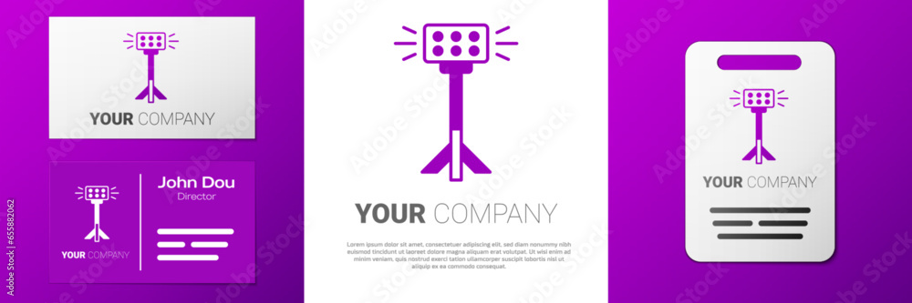 Poster logotype studio light bulb in softbox icon isolated on white background. shadow reflection design. l