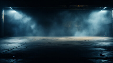 Light effect, blurred background. Wet asphalt, night view of the city, neon reflections on the concrete floor. Night empty stage, studio. Dark abstract background, dark empty street. Night city.