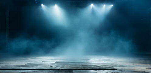 scene, stage light with colored spotlights and smoke - obrazy, fototapety, plakaty