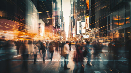 Urban Velocity: A Kaleidoscope of Blurred Motion in the Heart of a Thriving Metropolis, where Crowds of People Engage in the Dynamic Choreography of City Life