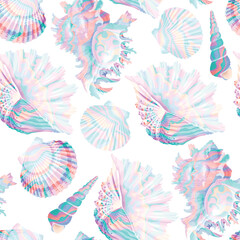 White and pearly shells vector seamless pattern - 655886679
