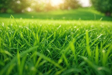 Green lawn with fresh grass outdoors Nature spring background. ai generative