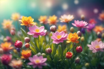 Obraz premium spring flowers on blurred background. ai generative