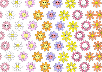 Vector pattern illusration white daisy flowers background. Pretty floral pattern for print. Flat design vector.