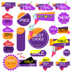 Set of purple ribbon sale labels