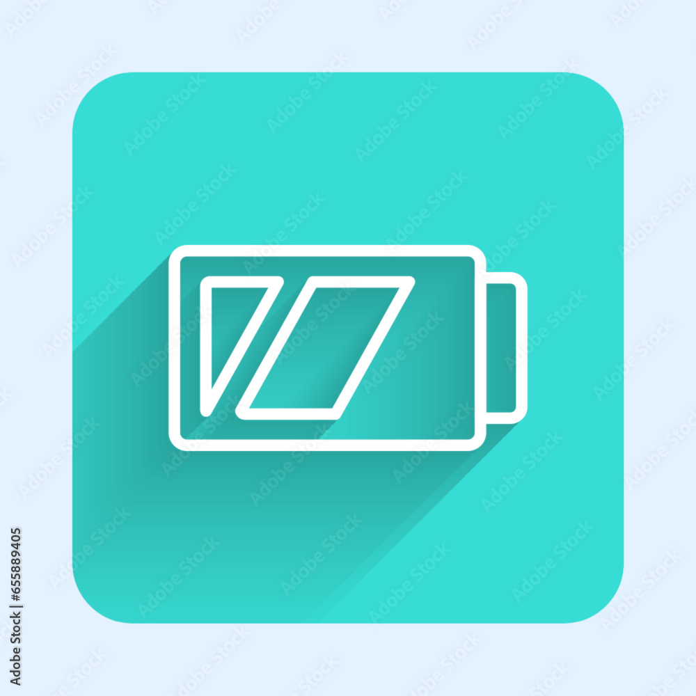 Aufkleber white line battery for camera icon isolated with long shadow. lightning bolt symbol. green square bu