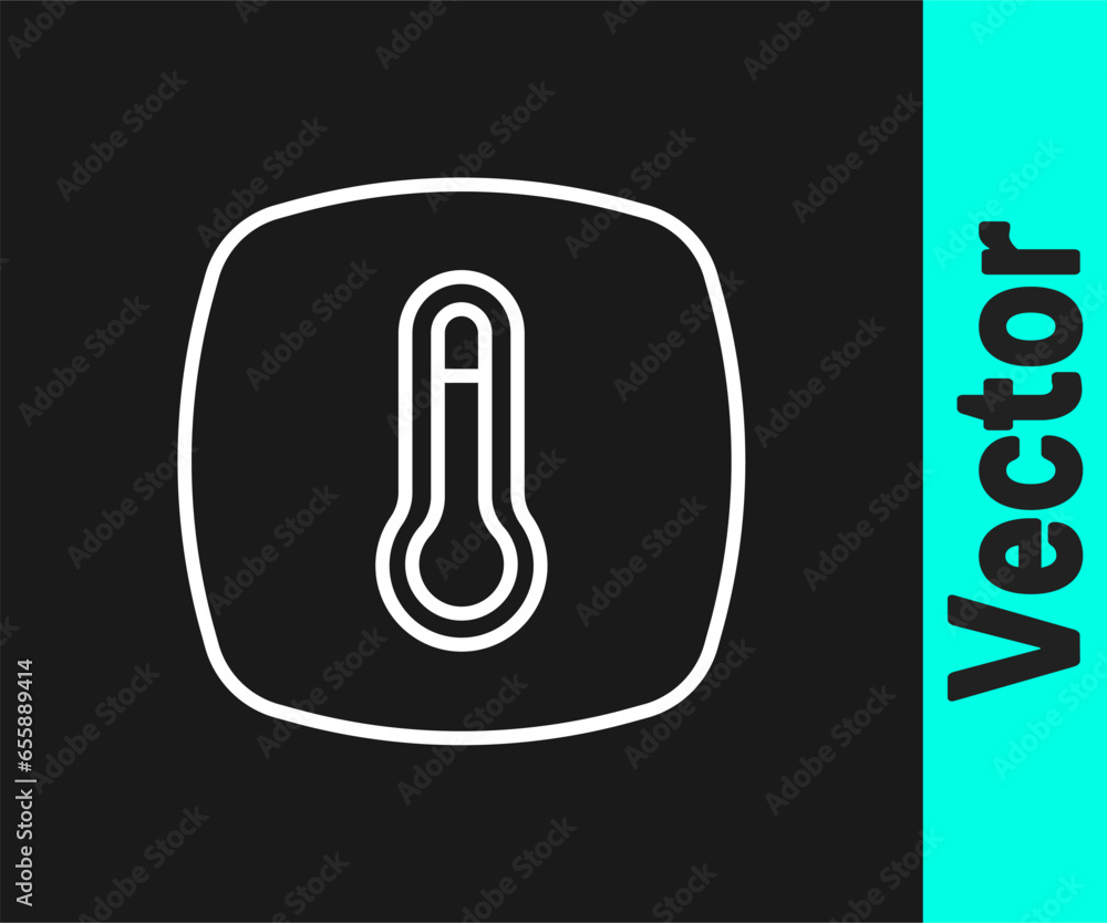 Poster white line thermostat icon isolated on black background. temperature control. vector