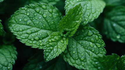 mint leaves on a green background