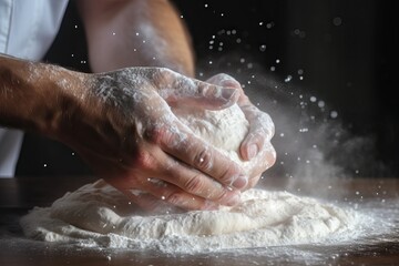 Male Chief Kneading Dough for Pasta or Pizza