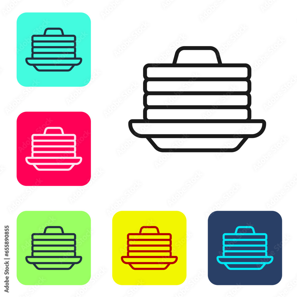 Aufkleber black line stack of pancakes with honey icon isolated on white background. breakfast concept. set ic