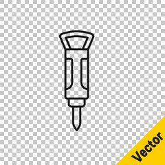 Black line Construction jackhammer icon isolated on transparent background. Vector
