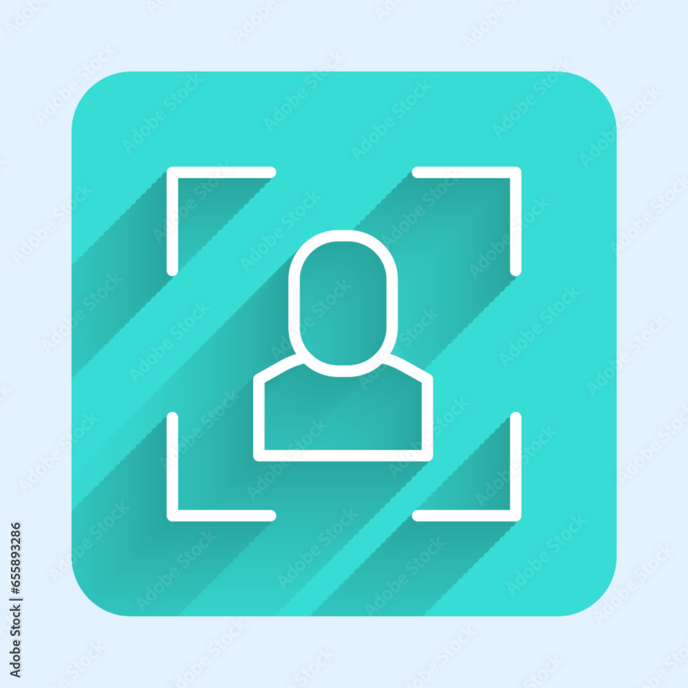 Aufkleber white line camera focus frame line icon isolated with long shadow background. green square button. v