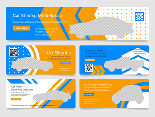 Car sharing marketplace cheap rental auto deal discount landing page set vector illustration