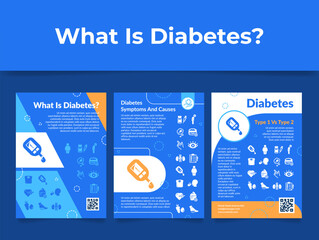Diabetes type symptoms and causes infographic educational poster icon design template set vector