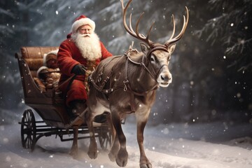 Santa's Sleigh and Reindeer - obrazy, fototapety, plakaty