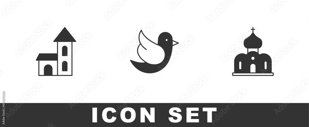 Wall mural set church building, dove and icon. vector