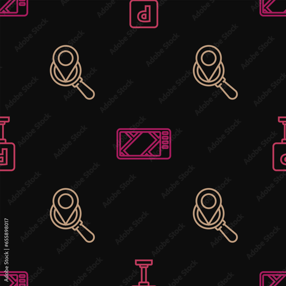 Poster set line parking, search location and gps device with map on seamless pattern. vector