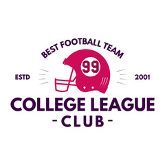 American football logo template-college league club. Rugby badge graphics isolated on white...