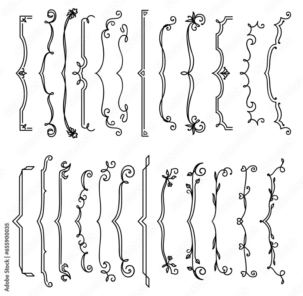 Poster floral wedding parenthesis borders and outline arrow decorations, vector frames and dividers. flouri