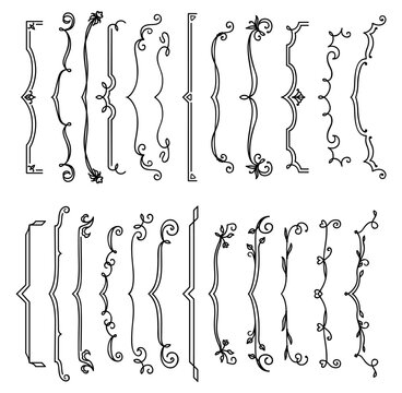 Floral wedding parenthesis borders and outline arrow decorations, vector frames and dividers. Flourish vignette borders and delimiters or separators for wedding invitation card and decoration elements