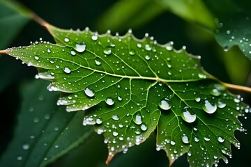 leaf with water drops AI Generated 