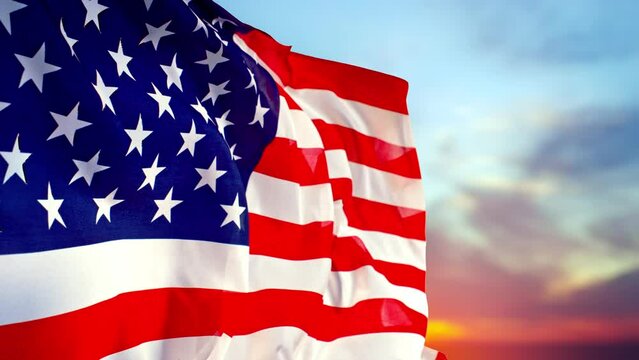 Close up of Waving American Flag with Cloudy Sky, Super Slow Motion, Filmed on High Speed Cinematic Camera at 1000 FPS