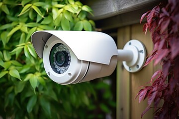Surveillance and data collection, spying on citizens, as a side effect of security cameras on city streets. CCTV camera on the wall of the building for monitoring and protection.
