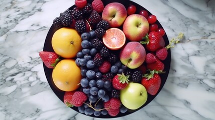 Mixed and fresh fruit trays, beautiful colors, good for health. - obrazy, fototapety, plakaty