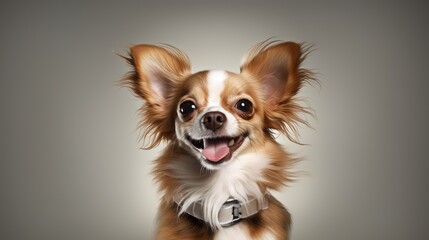 Le portrait d'un petit chien adorable de race chihuahua, expressif, mignon portant un collier.