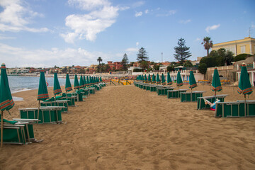 Beach chairs and umbrellas in Santa Marinella, Italy