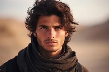 Foto op Plexiglas Young arab man in national clothes and turban Muslim man Saudi african moroccan yemenite persian men generative ai © Tetiana