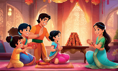 illustration of happy indian family eating sweets in the festival of india illustration of happy indian family eating sweets in the festival of india happy family celebrating ramadan festival with tra