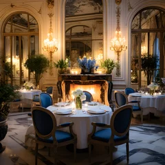 Fotobehang A gastronómic dinner in the heart of Ritz Paris. Generative AI. © Social Material