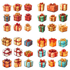 Set of Christmas gift box transparent PNG, elements, illustrations, isolated, Generative AI