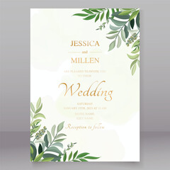 Wedding invitation Card with Green Leaves 