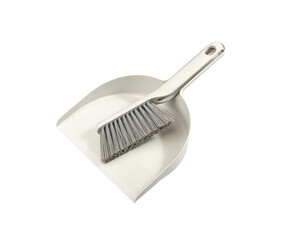 Broom and Dustpan Isolated, Grey Plastic Dust Pan with Brush for Carpet, Floor Cleaning