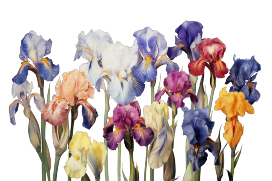 Irises flower painting, transparent background, isolate die cut png file