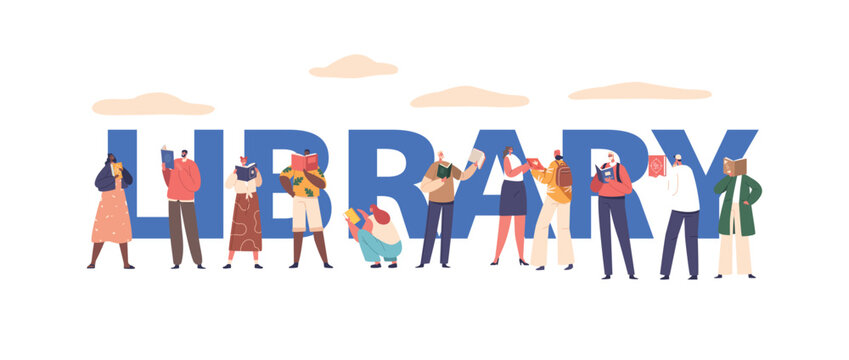 Library Concept, People Immerse Themselves In Books, Lost In A World Of Knowledge And Imagination Poster, Banner, Flyer