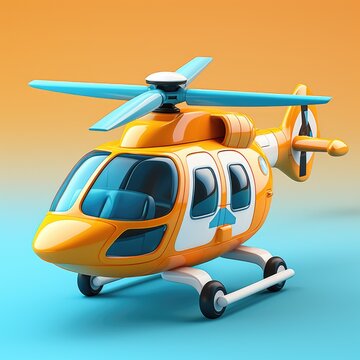Helicopter 3D icon for web design in cartoon style, copy space, isolated background. Created characters and objects in 3D style for use in web site interface design