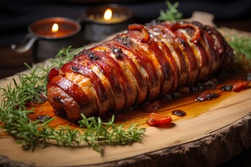 mouth-watering delight of Forloren Hare, a savory bacon-wrapped mock hare meatloaf, showcasing the traditional Danish dish with its flavorful homemade Danish meatloaf